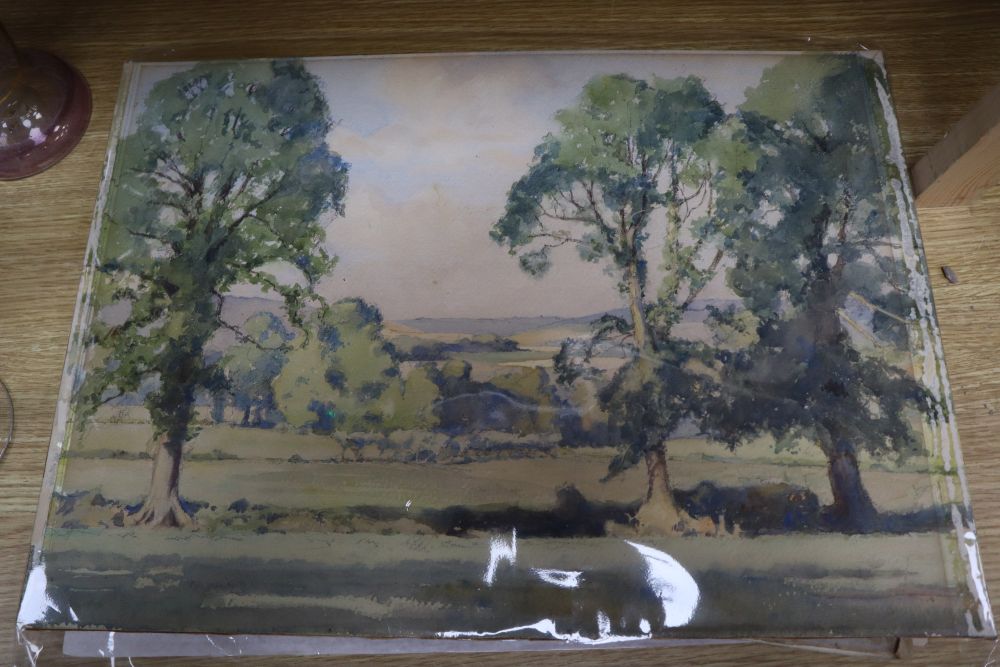 William Rainey (1852-1936), Milton Street, near Alfriston, signed and six other unframed watercolours, 23 x 39cm (Rainey)